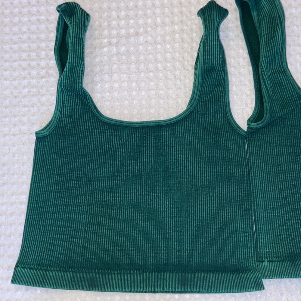 FREE PEOPLE Size XS/S Happiness Runs Square Neck Crop Tank Top Emerald Green - Picture 13 of 16
